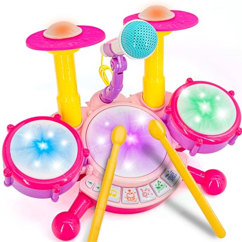 Homily Pink Drum Set for Girls Toddler Musical Instrument Kit - Image 1