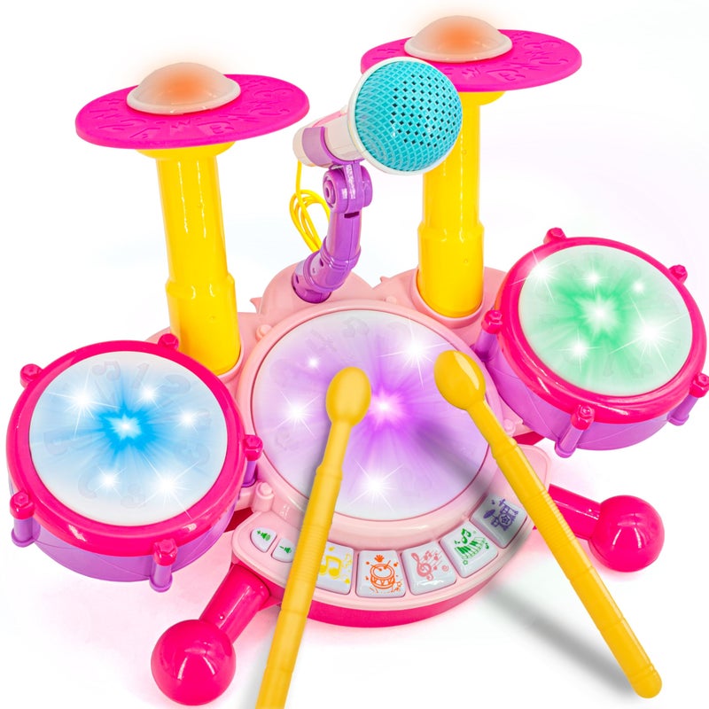 Homily Pink Drum Set for Girls Toddler Musical Instrument Kit - Image 3