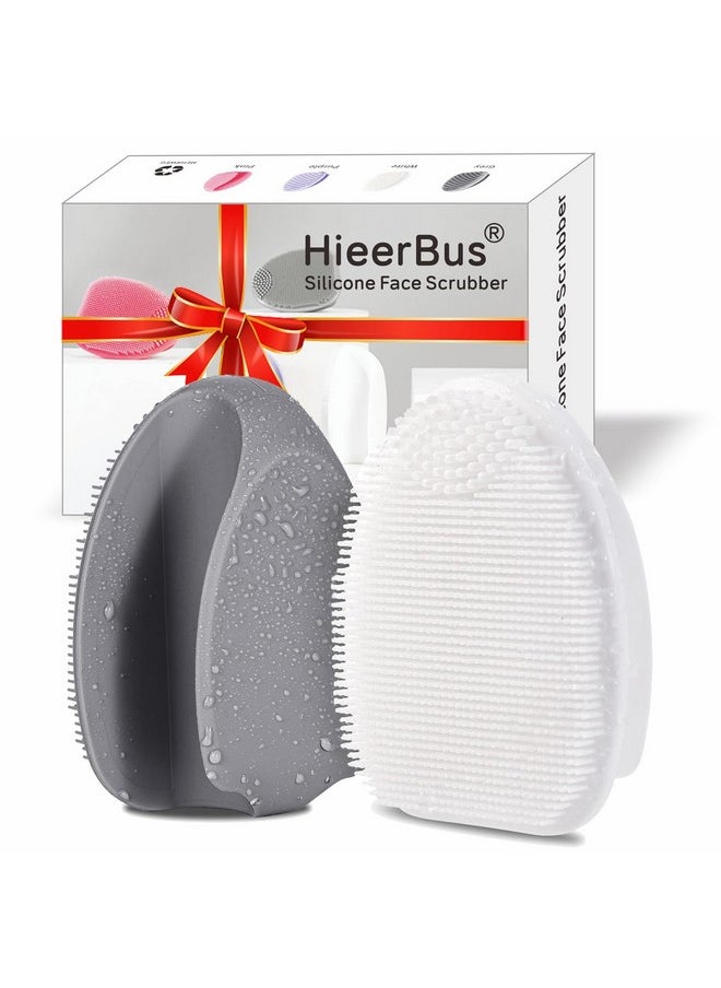 HieerBus HieerBus Silicone Face Scrubber,Manual Exfoliating Brush,Handheld Facial Cleansing Brush for Women Men-Blackhead Removing Pore Cleansing Massaging for Sensitive, Delicate, Dry Skin (3rd-Grey+White)  - Image 1