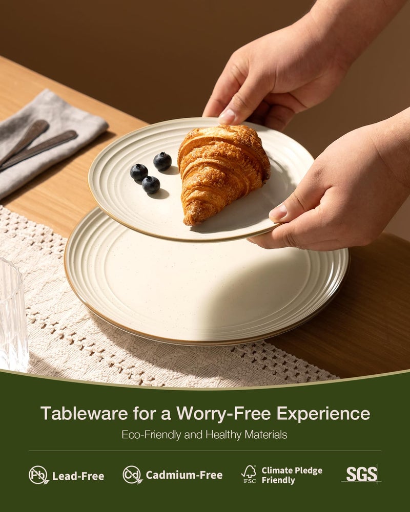 Famiware Jupiter Stoneware Dinnerware Sets, Handcrafted Plates and Bowls with Embossed Swirl & Speckles, Vanilla White - Chip & Scratch Resistant, Dishwasher & Microwave Safe Dishes for 4 (12-Piece) - Image 5