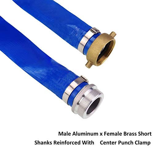 Eastrans 2" x 50' Blue PVC Backwash and Discharge Hose for Swimming Pools, Heavy Duty Reinforced Flat Pool Hose with Aluminum Pin Lug Fittings - Image 2