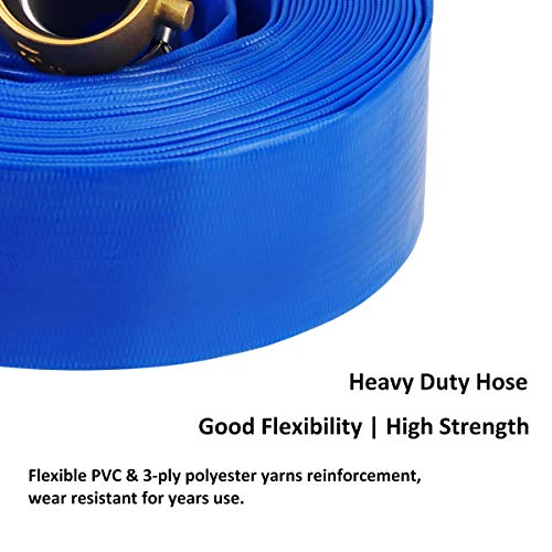 Eastrans 2" x 50' Blue PVC Backwash and Discharge Hose for Swimming Pools, Heavy Duty Reinforced Flat Pool Hose with Aluminum Pin Lug Fittings - Image 3