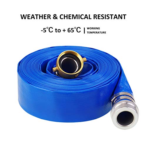 Eastrans 2" x 50' Blue PVC Backwash and Discharge Hose for Swimming Pools, Heavy Duty Reinforced Flat Pool Hose with Aluminum Pin Lug Fittings - Image 4