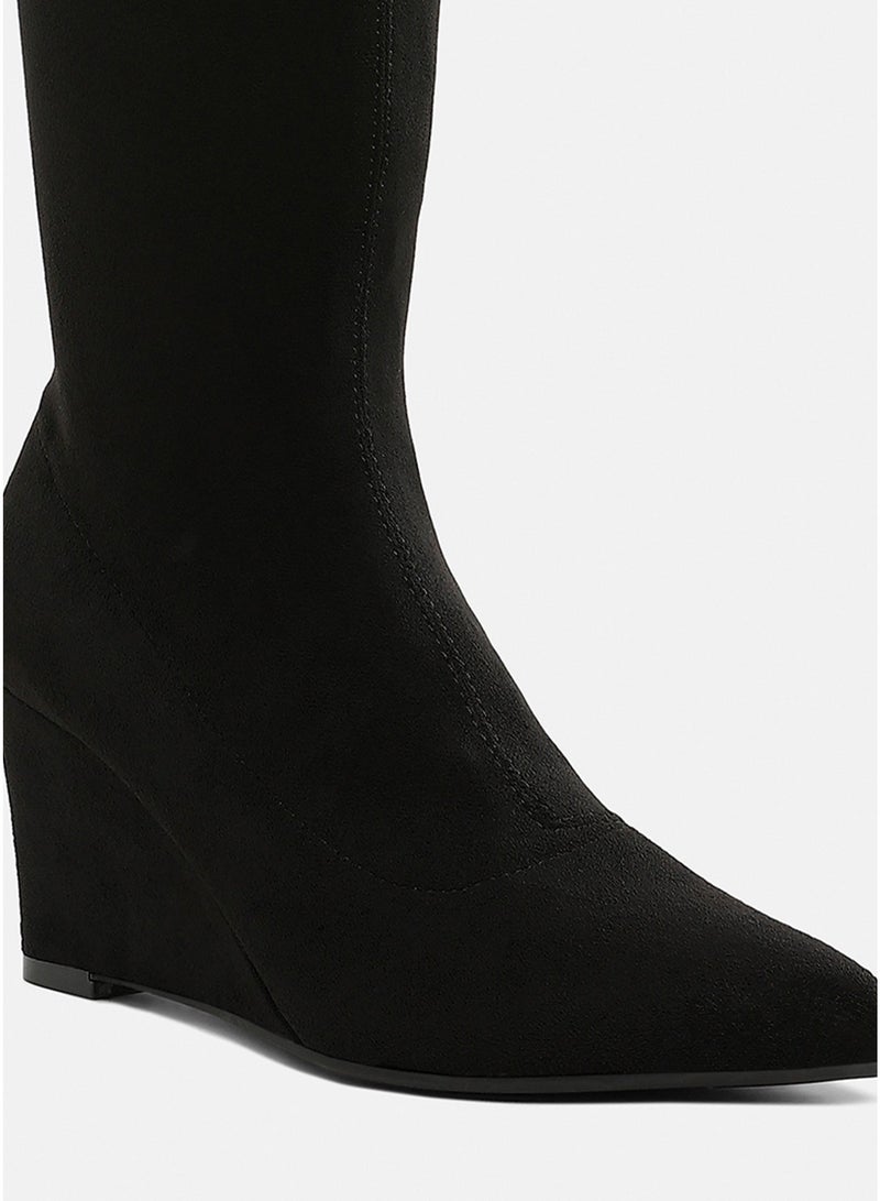 London Rag Microfiber Wedge Heel Boots in Black - Image 4