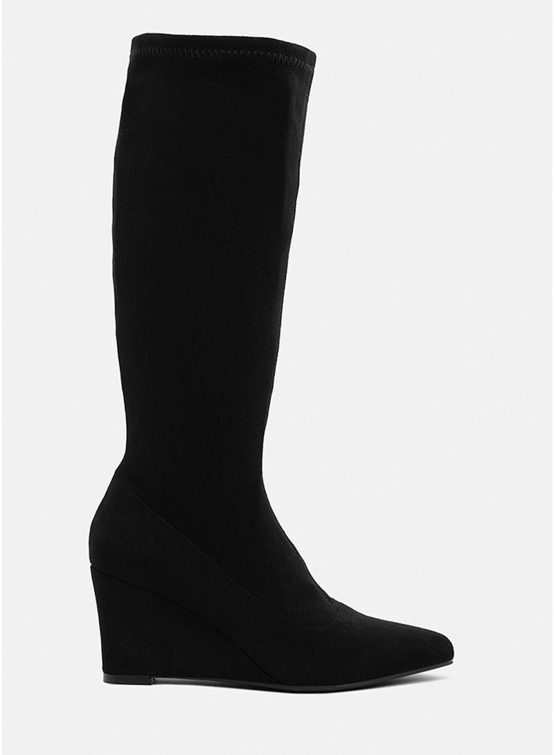 London Rag Microfiber Wedge Heel Boots in Black - Image 2