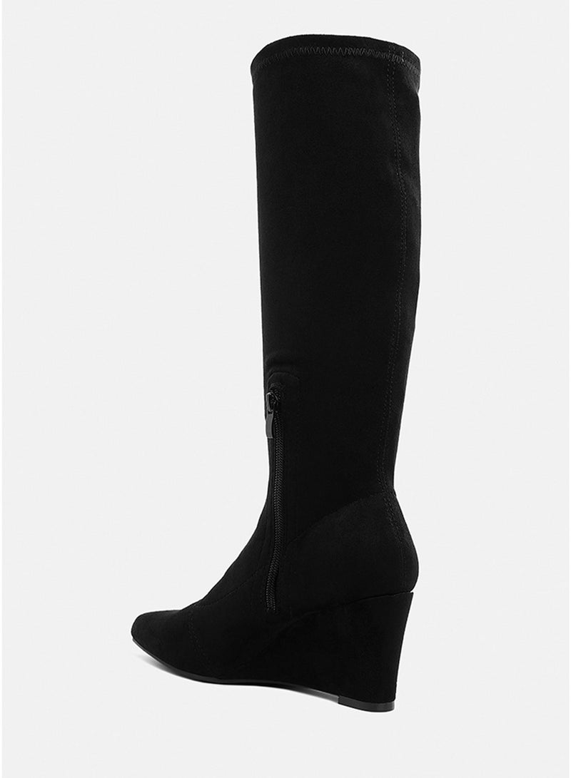 London Rag Microfiber Wedge Heel Boots in Black - Image 3