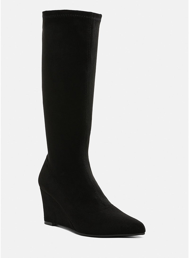 London Rag Microfiber Wedge Heel Boots in Black - Image 1