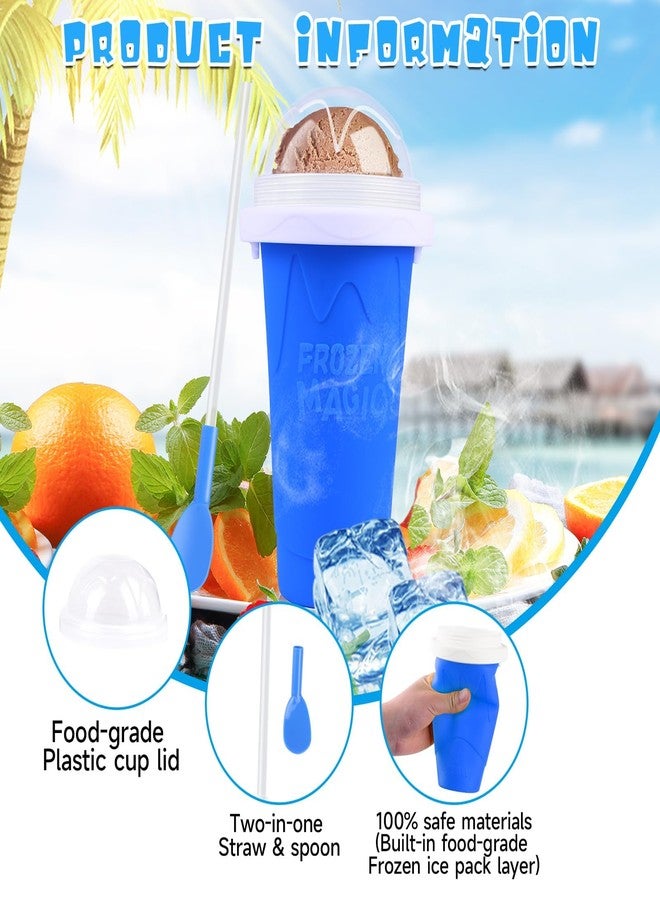 WIILGN Slushie Cup 2 Pack DIY Slushy Maker Cup Frozen Magic Squeeze Cups for Juice Milk Yogurt Ice Cream Make, DIY Smoothie Cooling Cups with Lid & Straw for Kids Friends Family - Image 3