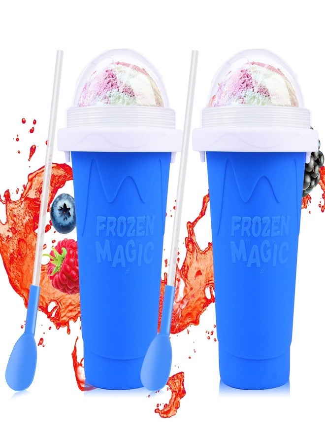 WIILGN Slushie Cup 2 Pack DIY Slushy Maker Cup Frozen Magic Squeeze Cups for Juice Milk Yogurt Ice Cream Make, DIY Smoothie Cooling Cups with Lid & Straw for Kids Friends Family - Image 1