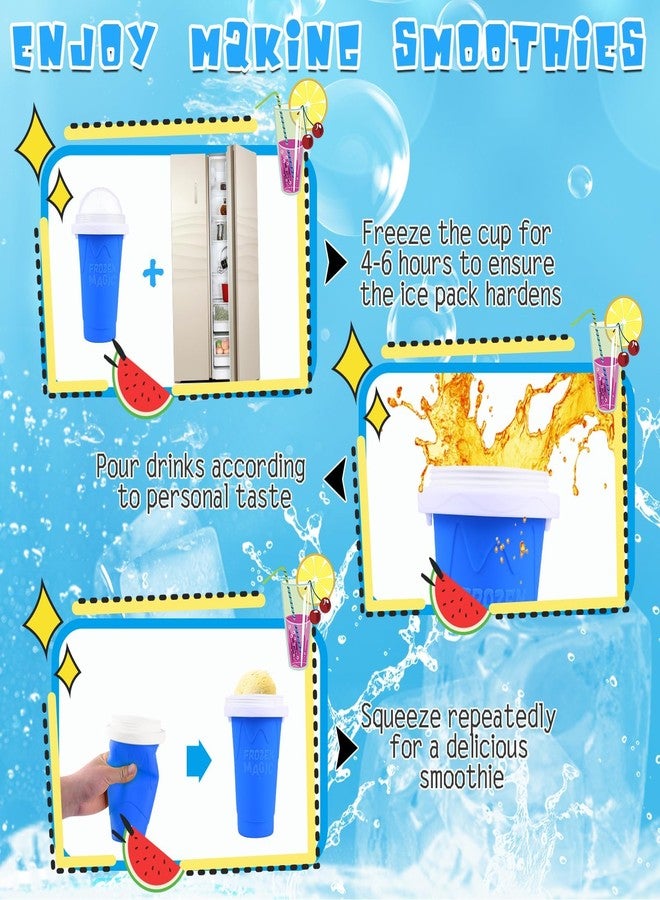 WIILGN Slushie Cup 2 Pack DIY Slushy Maker Cup Frozen Magic Squeeze Cups for Juice Milk Yogurt Ice Cream Make, DIY Smoothie Cooling Cups with Lid & Straw for Kids Friends Family - Image 4