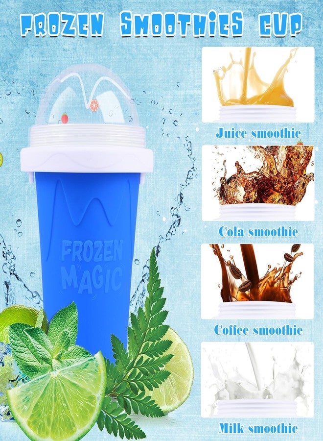 WIILGN Slushie Cup 2 Pack DIY Slushy Maker Cup Frozen Magic Squeeze Cups for Juice Milk Yogurt Ice Cream Make, DIY Smoothie Cooling Cups with Lid & Straw for Kids Friends Family - Image 2