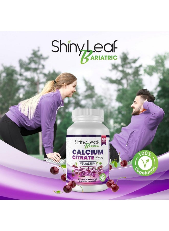 Shiny Leaf Shiny Leaf Bariatric Calcium Citrate 600mg - Supplement for Bariatric Patients, 120 Ct Chewable Calcium Tablets with Magnesium, Vitamin D3, Natural Cherry Flavor, Vegetarian (2 Months)  - Image 2