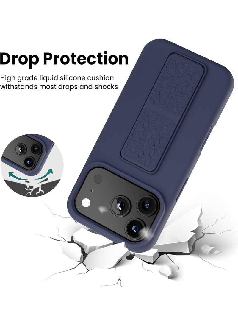 ACLIX iPhone 17 Pro Max Case with Kickstand and Hand Strap, Magnetic Silicone Slim Cover [Car Mount Compatible], 3-Way Vertical/Horizontal Stand & Grip, Shockproof Protective Shell | Dark Blue - Image 3