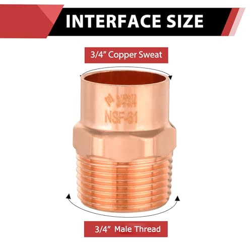 EFIELD Pack of 10 EFIELD 34Inch Copper Male Adapter C x MNPT LF Copper Plumbing Fittings with Sweat Solder X MNPT ConnectionCOPPER061 - Image 3