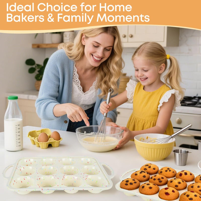 Spmarkt 2-Pack 12-Cup Silicone Cupcake Pan, Nonstick Flexible Muffin Pan, Dishwasher Safe Muffin Tray with Handles, Seamless Silicone Muffin Tin for Baking Egg Bites & Cupcakes - Image 5
