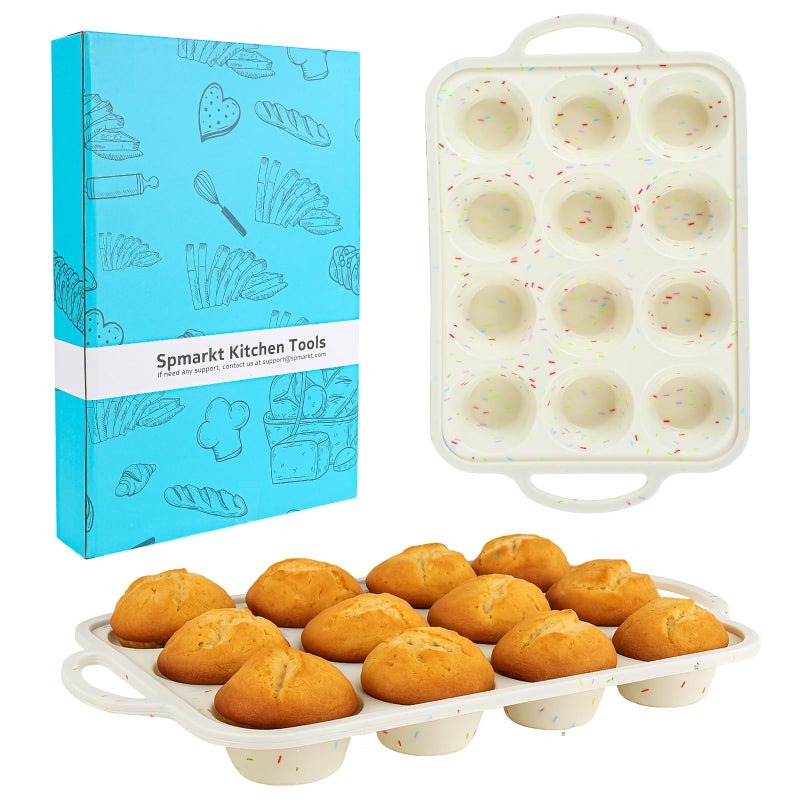 Spmarkt 2-Pack 12-Cup Silicone Cupcake Pan, Nonstick Flexible Muffin Pan, Dishwasher Safe Muffin Tray with Handles, Seamless Silicone Muffin Tin for Baking Egg Bites & Cupcakes - Image 1