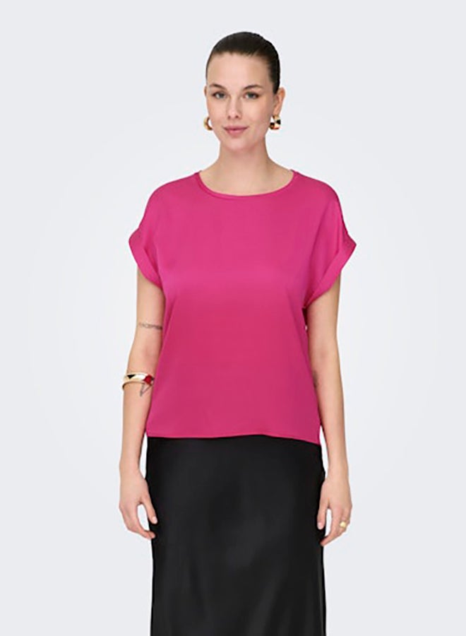 ONLY Women Short Sleeve Satin Mix Top - Image 2