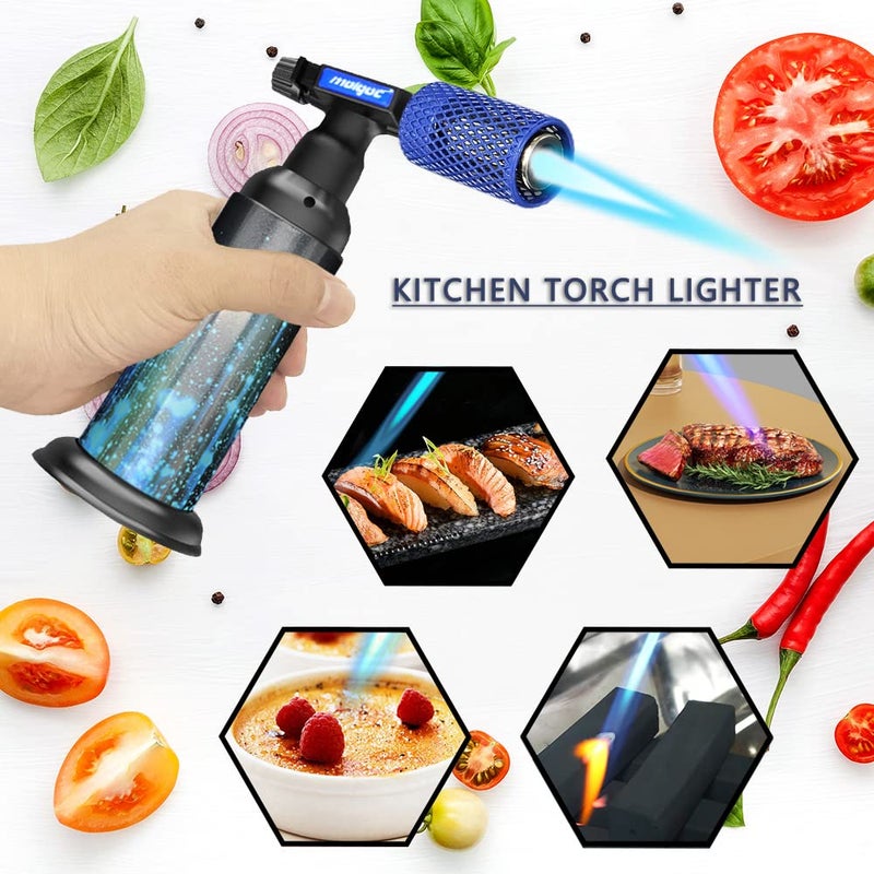 Molgoc Butane Torch with Anti-scalding Device,Stainless Steel Protective Cover,Refillable Kitchen Torch Lighter,Adjustable Flame Guard. (Butane Gas Not Included,Blue Plus) (Blue Plus) - Image 2