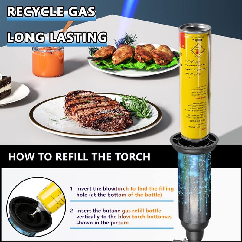 Molgoc Butane Torch with Anti-scalding Device,Stainless Steel Protective Cover,Refillable Kitchen Torch Lighter,Adjustable Flame Guard. (Butane Gas Not Included,Blue Plus) (Blue Plus) - Image 3