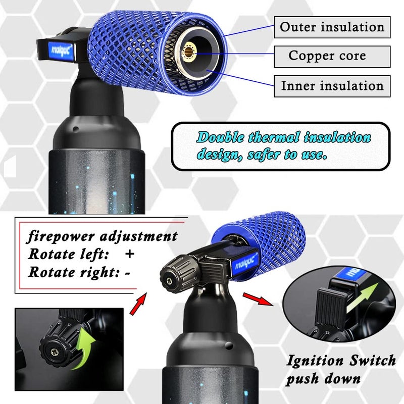 Molgoc Butane Torch with Anti-scalding Device,Stainless Steel Protective Cover,Refillable Kitchen Torch Lighter,Adjustable Flame Guard. (Butane Gas Not Included,Blue Plus) (Blue Plus) - Image 4