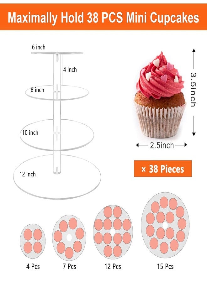 LoveDisplay Cupcake Stand, 4 Tier Cupcake Stand for 50 Cupcakes, Round Tiered Cupcake Tower, Clear Acrylic Cupcake Holder, Dessert Stands for Party, Wedding, Birthday, Baby Shower, Halloween - Image 3