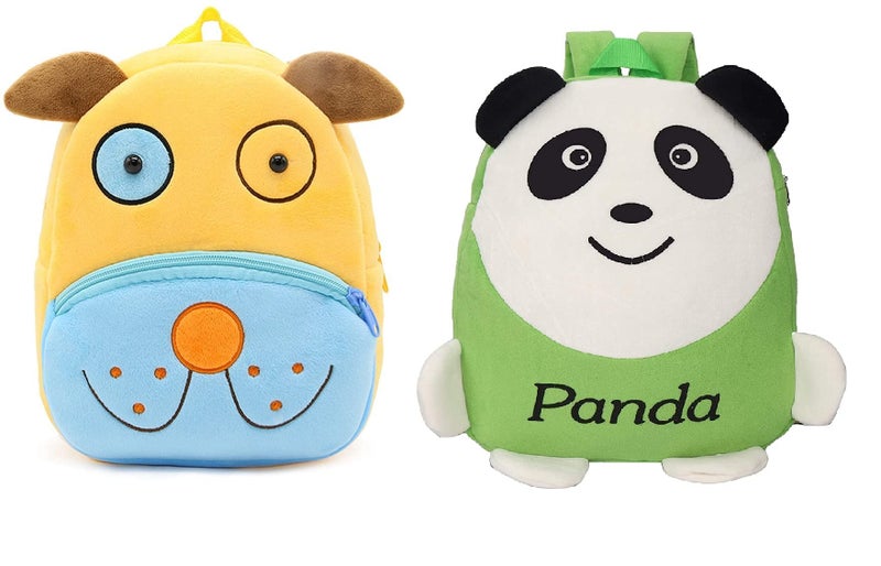 blue tree Kids School Bag Soft Plush Backpack Cartoon Bags Mini Travel Bag for for Girls Boys Toddler Baby Cute Dog & Green Panda - Image 1