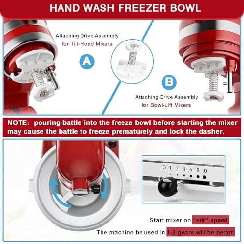 Akiosk Ice Cream Maker Attachment for KitchenAid Stand Mixer, Compatible with 4.5/5QT & 6QT Stand Mixers, 2 Quart Frozen Kitchenaid Ice Cream Maker Attachment Ice Cream Bowl for Yogurt/Sorbet Gelato - Image 4