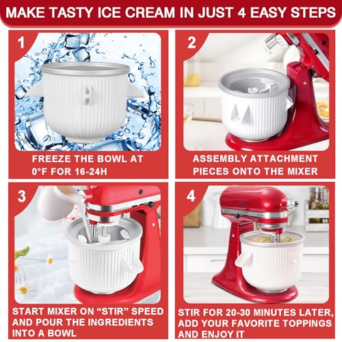 Akiosk Ice Cream Maker Attachment for KitchenAid Stand Mixer, Compatible with 4.5/5QT & 6QT Stand Mixers, 2 Quart Frozen Kitchenaid Ice Cream Maker Attachment Ice Cream Bowl for Yogurt/Sorbet Gelato - Image 5