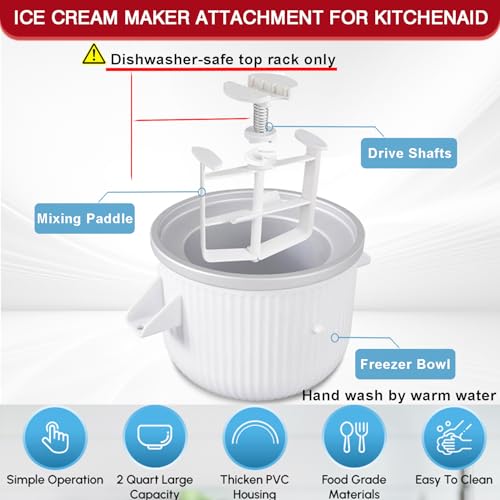 Akiosk Ice Cream Maker Attachment for KitchenAid Stand Mixer, Compatible with 4.5/5QT & 6QT Stand Mixers, 2 Quart Frozen Kitchenaid Ice Cream Maker Attachment Ice Cream Bowl for Yogurt/Sorbet Gelato - Image 2