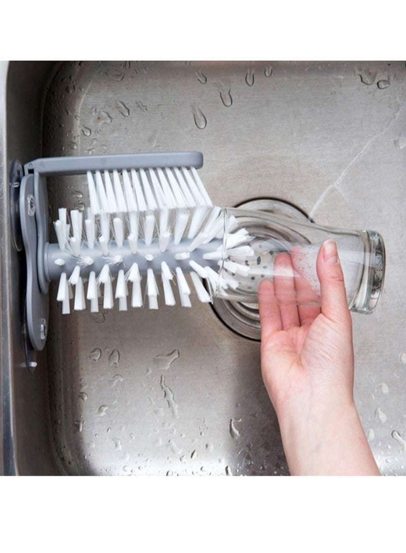 كيلا فرشاة تنظيف أكواب زجاجية دوارة 360 درجة (قطعتان) بثلاثة مستويات شفط، ملحق لغسل الأكواب الزجاجية، فرشاة تنظيف زجاجية مزدوجة الجوانب بشعيرات مرنة للاستخدام المنزلي، مناسبة للجدران والطاولات أو قاع الأحواض - Image 2