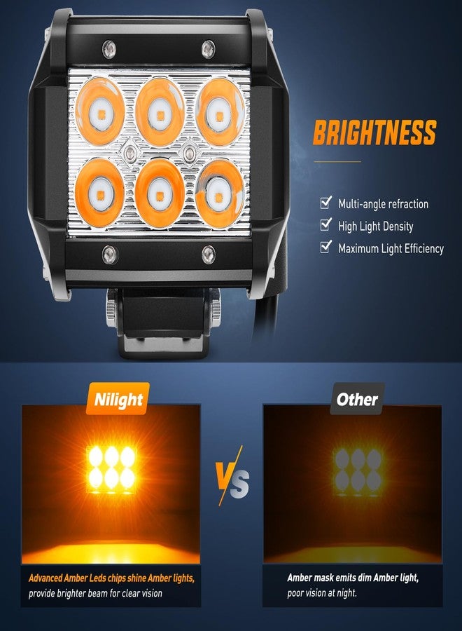 Nilight 4 Inch LED Light Pods Amber Spot Beam Driving Fog Lights 2PCS 18W Off Road Work Lighting for Truck ATV UTV RV Pick-up Van Boat Tractor - Image 3