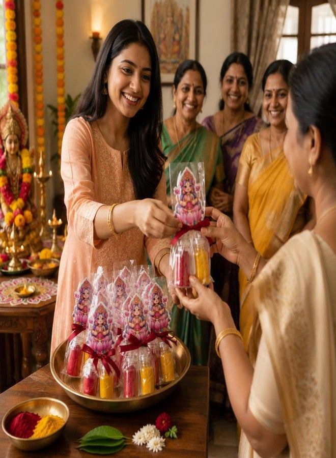 KAUSHEVA Haldi Kumkum Combo Pack for Pooja, Return Gifts, Traditional Festival Wedding Function Tambulam Gift Set (Laxmi) - Image 5