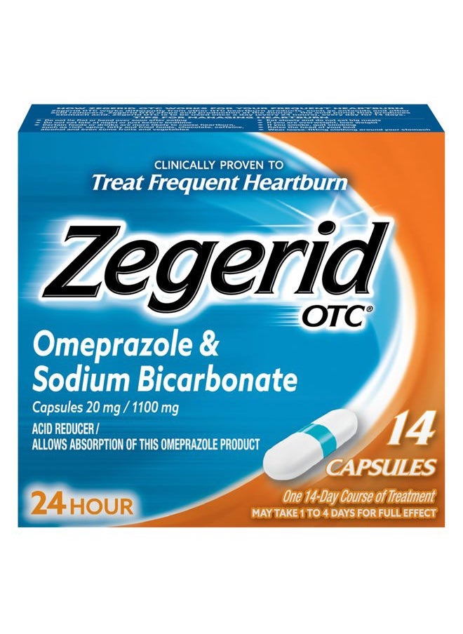 Zegerid OTC 24-Hour Heartburn Relief, The Only Proton Pump Inhibitor with Omeprazole 20mg + Sodium Bicarbonate, Treats Frequent Heartburn, 14ct Capsules  - Image 1