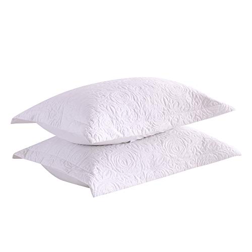 MarCielo 2-Piece Embroidered Pillow Shams, King Decorative Microfiber Pillow Covers Set, King Size (White) - Image 1
