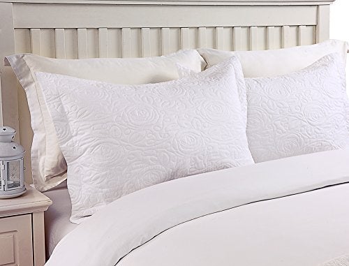 MarCielo 2-Piece Embroidered Pillow Shams, King Decorative Microfiber Pillow Covers Set, King Size (White) - Image 2