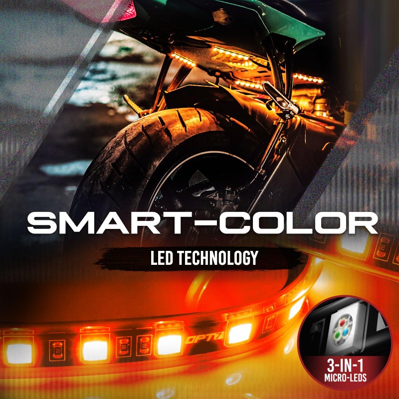 OPT7 4pc Aura LED Expansion Pack - 4" Single Row Light Strips with Splitters and Extensions for Motorcycle, Cruiser, Golf Cart, ATV Lighting Kit - Image 2