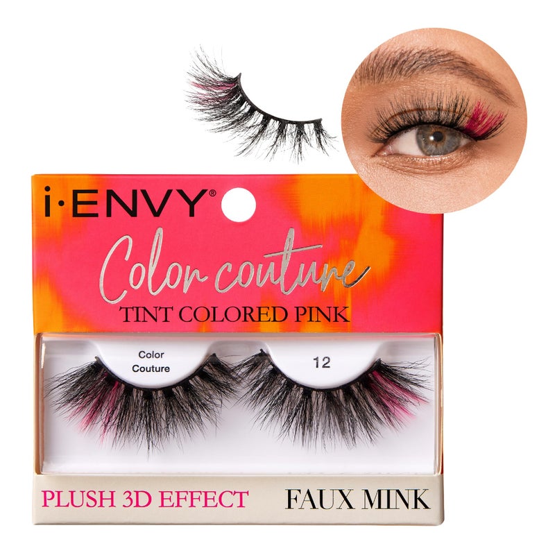 iENVY False Eyelashes Faux Mink Color Couture Mixed Colored Lashes Maximum Fluffiness and Volume Fake Eyelashes Tint Pink
