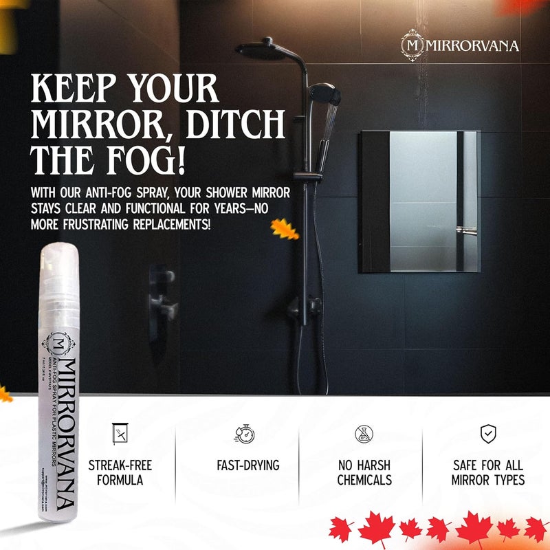 Mirrorvana رذاذ مضاد للضباب لمرآة الاستحمام (1 زجاجة) - يحافظ على مرآة الحلاقة خالية من الضباب للرجال والنساء - حماية طويلة الأمد من الضباب لنعكاس واضح كالكريستال (7 مل) - Image 4