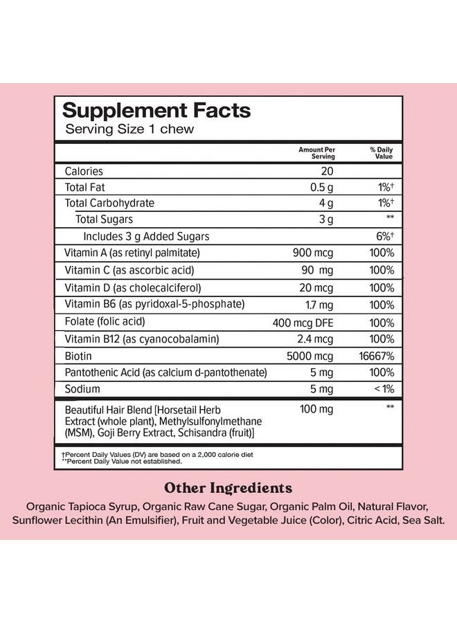 Chewsy - Beautiful Hair - Support for Stronger, Healthy Hair - with Biotin, Horsetail Extract, Goji Berry & Vitamins - Sweet Raspberry, 30-Day Supply - Image 2