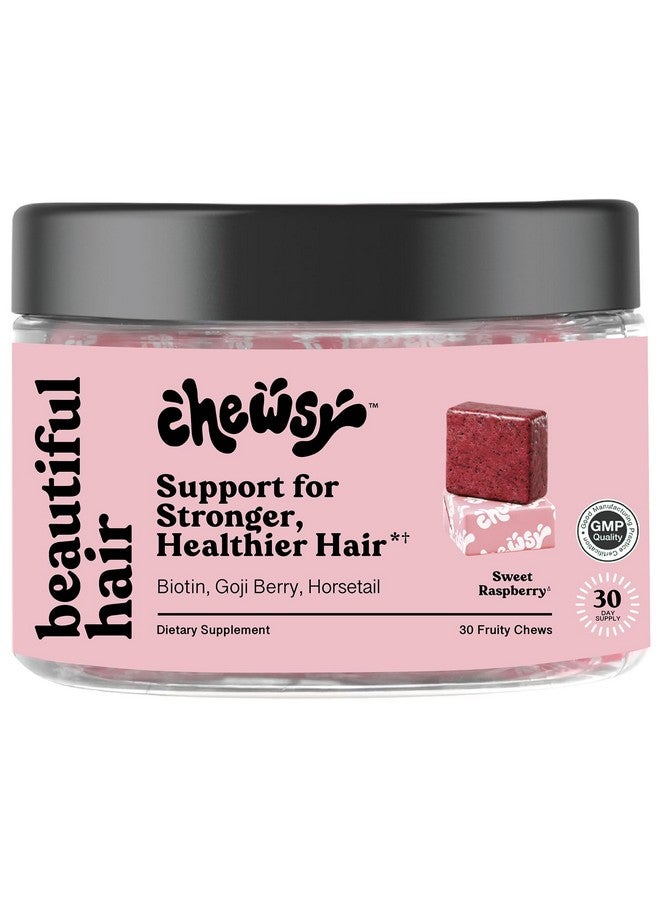 Chewsy - Beautiful Hair - Support for Stronger, Healthy Hair - with Biotin, Horsetail Extract, Goji Berry & Vitamins - Sweet Raspberry, 30-Day Supply - Image 1