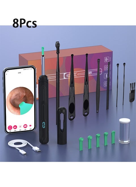 Ear Wax Removal Kit - Ear Wax Removal with Camera Wi-Fi Visible Descaling Spoon with 6 Soft Silicone Ear Spoons Wireless Ear Endoscope 30fps HD with LED Light 2.4Ghz for iPhone/iPad/Android Phone
