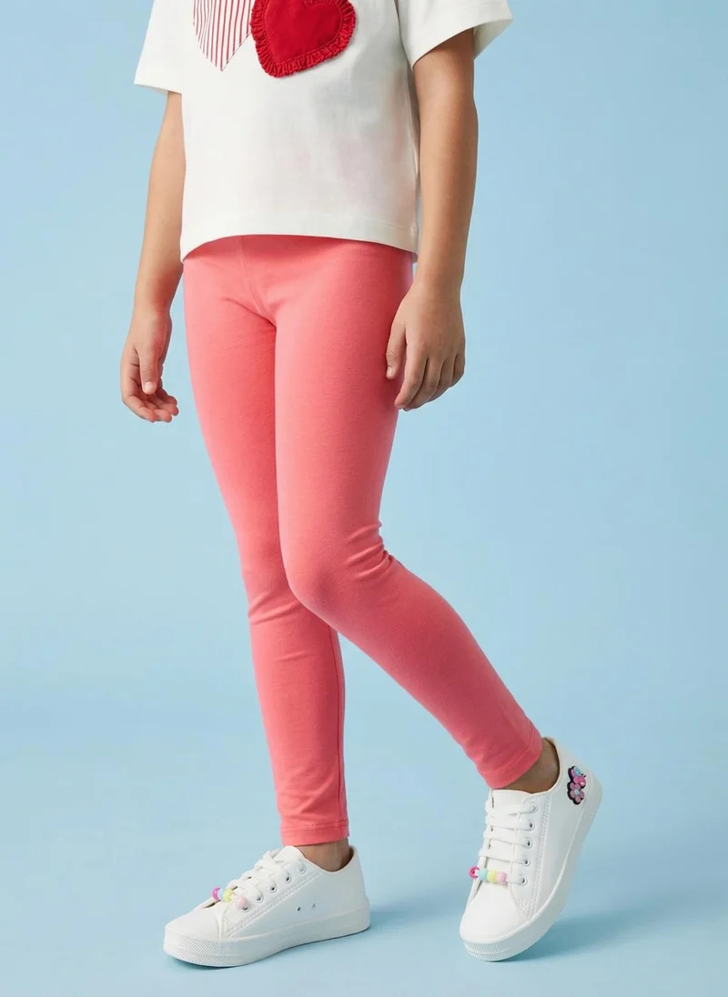نوتيناتي Nautinati Girls' 100% Cotton Pack of 2 Solid & All-over Animal Print Regular Fit Leggings