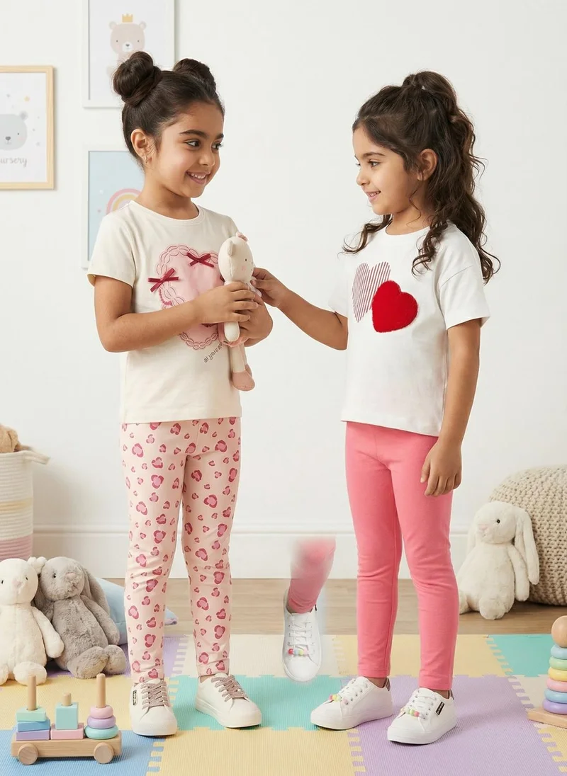 نوتيناتي Nautinati Girls' 100% Cotton Pack of 2 Solid & All-over Animal Print Regular Fit Leggings