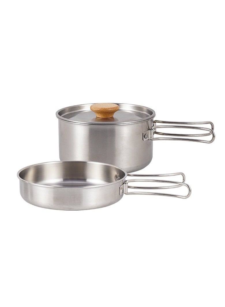 في الهواء الطلق التخييم 304 الفولاذ المقاوم للصدأ للطي مقبض وعاء مجموعة المحمولة التخييم القلي وعاء حساء للمنزل نزهة تجهيزات المطابخ مجموعة - Image 1