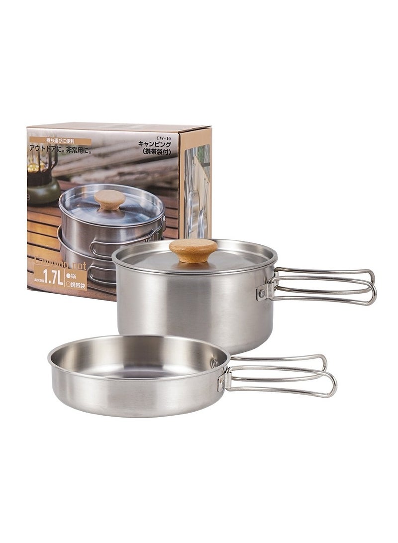 في الهواء الطلق التخييم 304 الفولاذ المقاوم للصدأ للطي مقبض وعاء مجموعة المحمولة التخييم القلي وعاء حساء للمنزل نزهة تجهيزات المطابخ مجموعة - Image 2