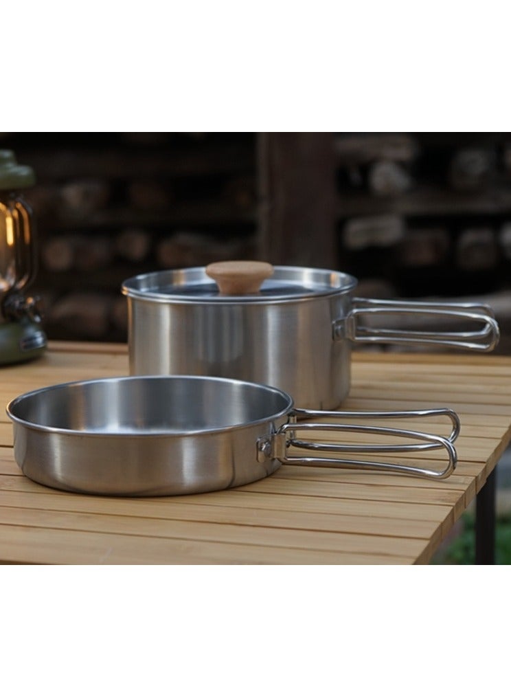 في الهواء الطلق التخييم 304 الفولاذ المقاوم للصدأ للطي مقبض وعاء مجموعة المحمولة التخييم القلي وعاء حساء للمنزل نزهة تجهيزات المطابخ مجموعة - Image 4