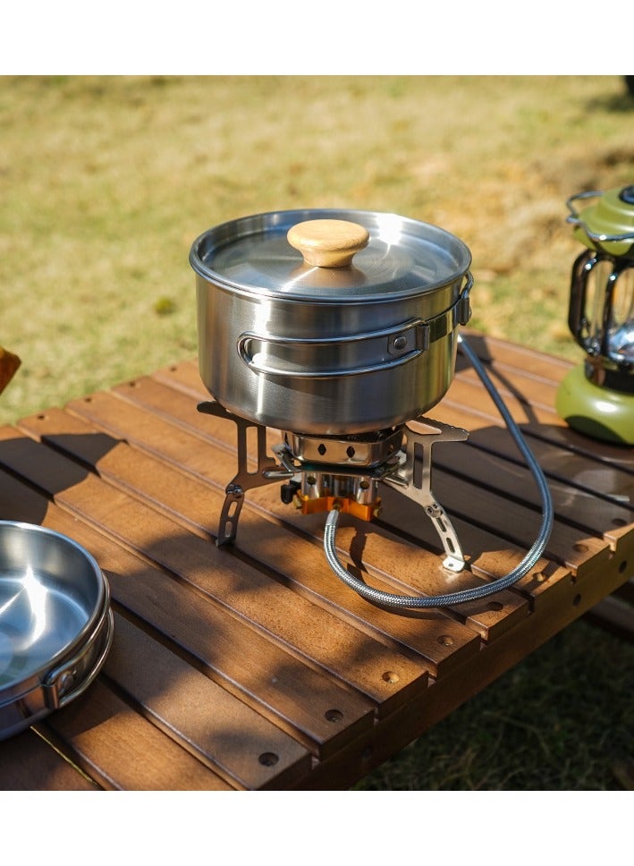 في الهواء الطلق التخييم 304 الفولاذ المقاوم للصدأ للطي مقبض وعاء مجموعة المحمولة التخييم القلي وعاء حساء للمنزل نزهة تجهيزات المطابخ مجموعة - Image 5