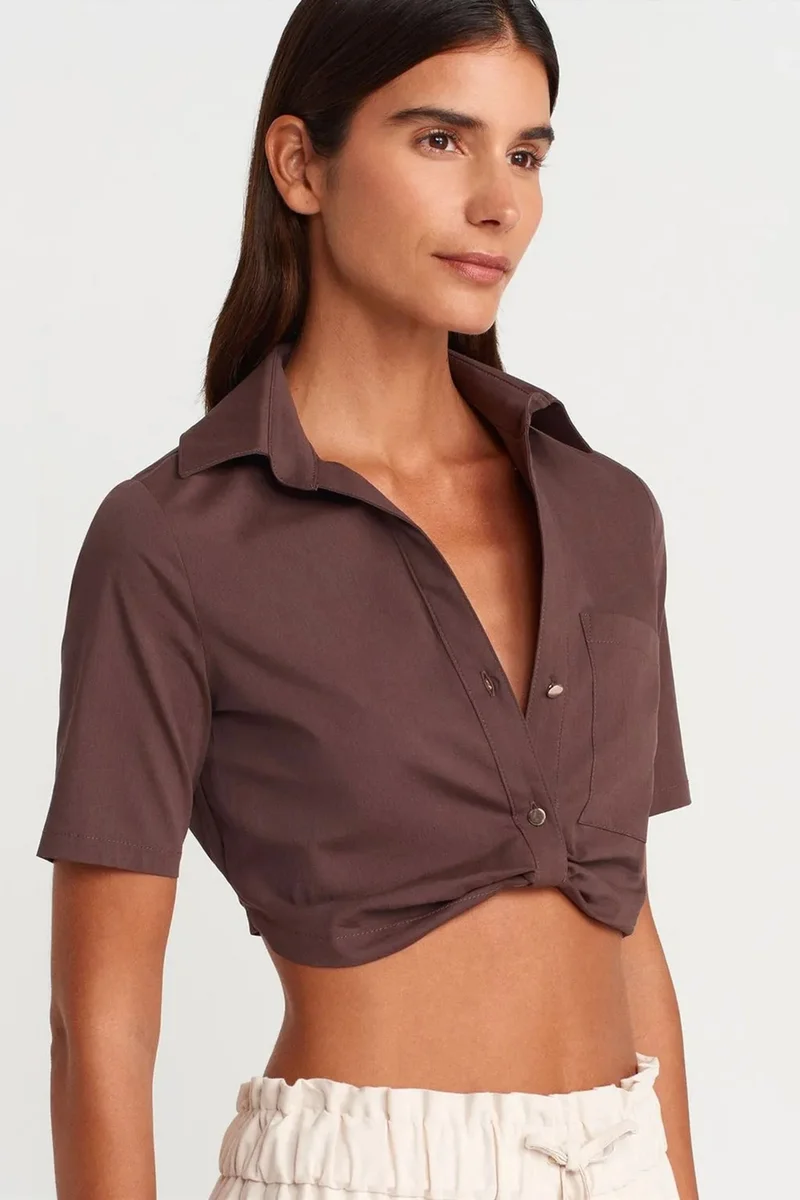DILVIN Women's Cropped Poplin Shirt