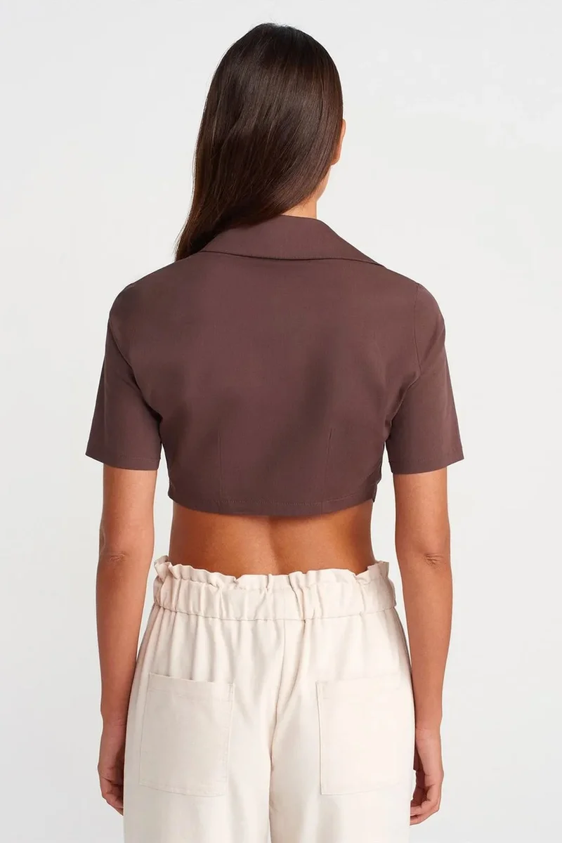 Dilvin Dark Mocha Brown DILVIN Women's Cropped Poplin Shirt for Women | Best Price UAE