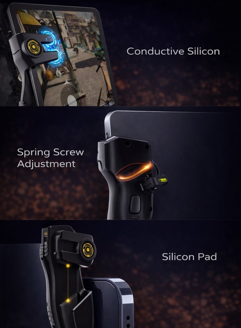 ميمو شفتات ليزر أوتوماتيكية للآيباد من ميمو، سرعة استجابة فائقة، وضع إطلاق متكرر عالي التردد، أزرار معدنية متينة، 80 امبير بطارية طويلة الامد، متوافقة مع أجهزة الآيباد والأجهزة اللوحية، مثالية لألعاب مثل ببجي موبايل وكول أوف ديوتي موبايل. - Image 4